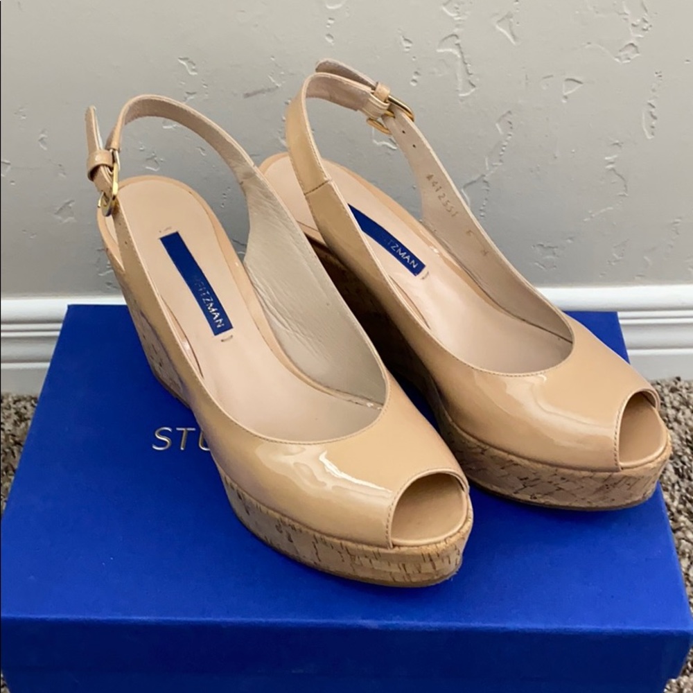 Stuart Weitzman Nude Patent Wedges